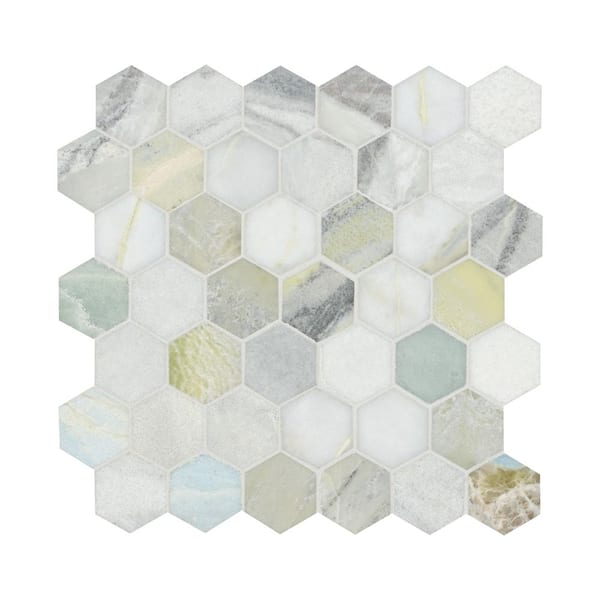 Cloudland 2 in. Hexagon 12 in. x 12 in. Polished Marble Mesh-Mounted Mosaic Floor and Wall Tile (9.8 square feet /Case)