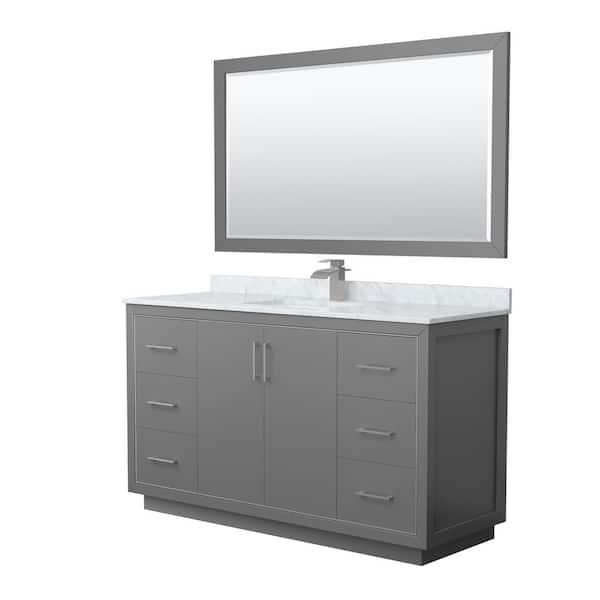 Wyndham Collection Icon 60 in. W x 22 in. D x 35 in. H Single Bath Vanity in Dark Gray with White Carrara Marble Top and 58" Mirror