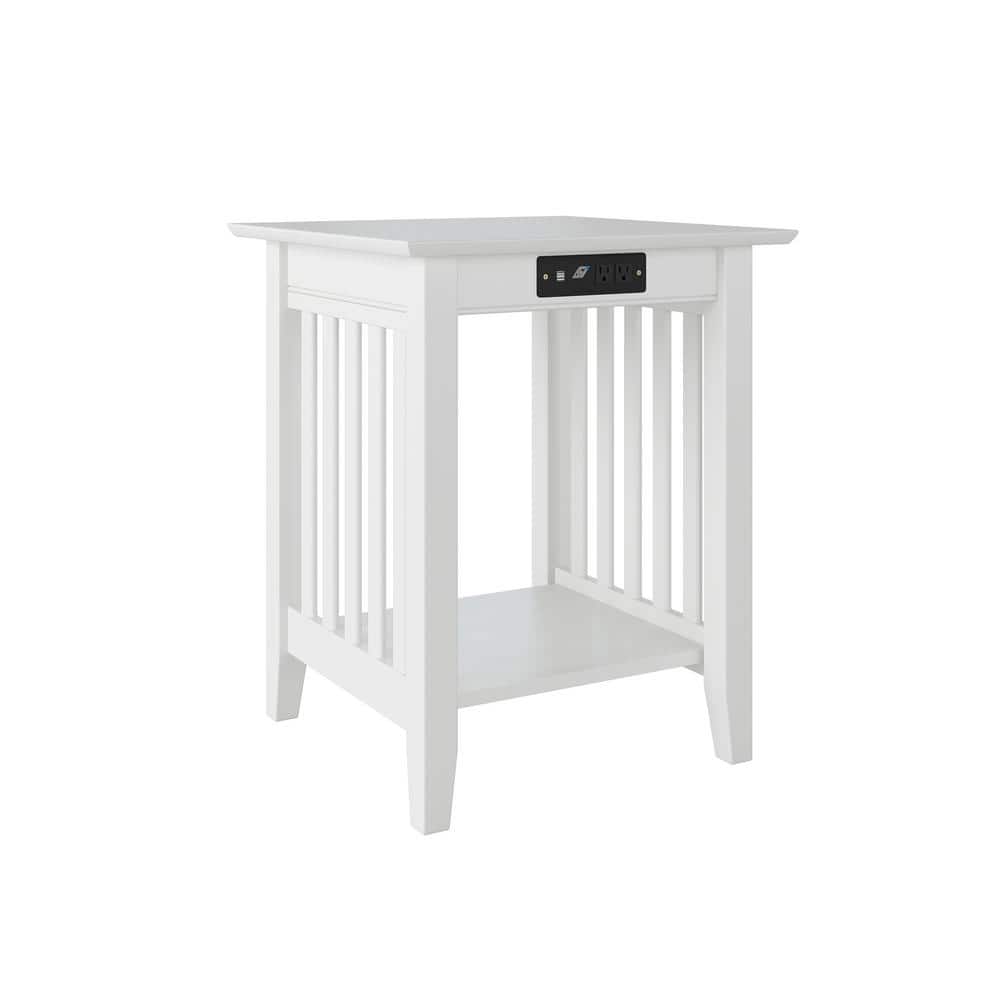 White Solid Hardwood Mission Printer Stand with Charger