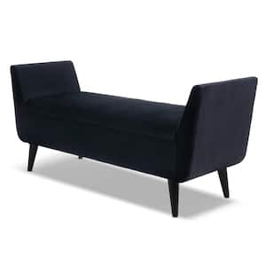 Duff Mid-Century Modern Upholstered Black Velvet Entryway Storage Bench