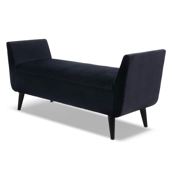 Jennifer Taylor Duff Mid-Century Modern Upholstered Black Velvet Entryway Storage Bench