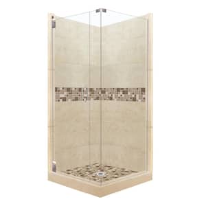 Tuscany Grand Hinged 42 in. x 42 in. x 80 in. Left-Hand Corner Shower Kit in Brown Sugar and Chrome Hardware