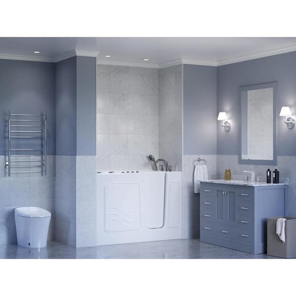Universal Collection 26 in. L x 53 in. W Right Side Drain Combination Jetted Bathtub in White with Powered Fast Drain