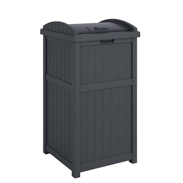 33 Gal. Resin Dark Grey Outdoor Hideaway Patio Trash Can