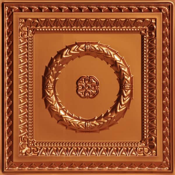 FROM PLAIN TO BEAUTIFUL IN HOURS Laurel Wreath Copper 2 ft. x 2 ft. PVC Glue-up or Lay-in Faux Tin Ceiling Tile (100 sq. ft./case)