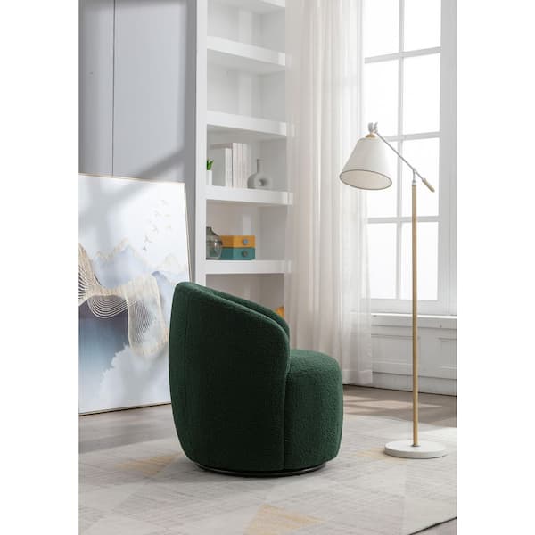 Clarissa Dark Green Teddy Fabric Upholstered Barrel Swivel Accent Chair with Metal Base