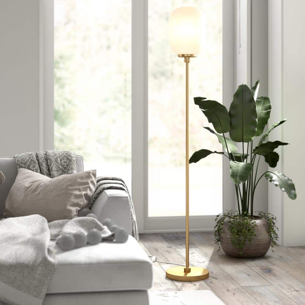 69" White Metal Floor Lamp with Adjustable Shade
