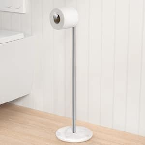 Bathroom Freestanding Toilet Paper Holder 26 in. H Tissue Roll Holder Floor Stand with Marble Base in Polished Finish