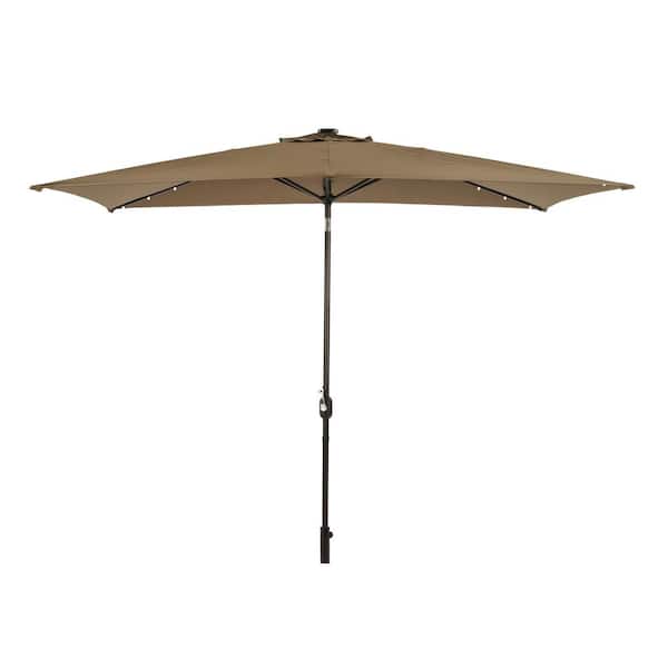 Inner Decor Fern 10 ft. x 6.5 ft. Steel Rectangular Market Solar LED Tilt Patio Umbrella in Brown without Base