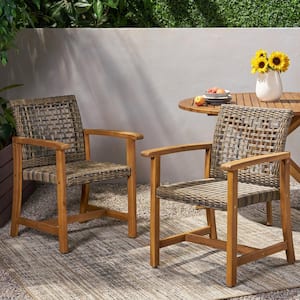 Hampton Natural Brown Wood Outdoor Dining Chair in Grey (2-Pack)
