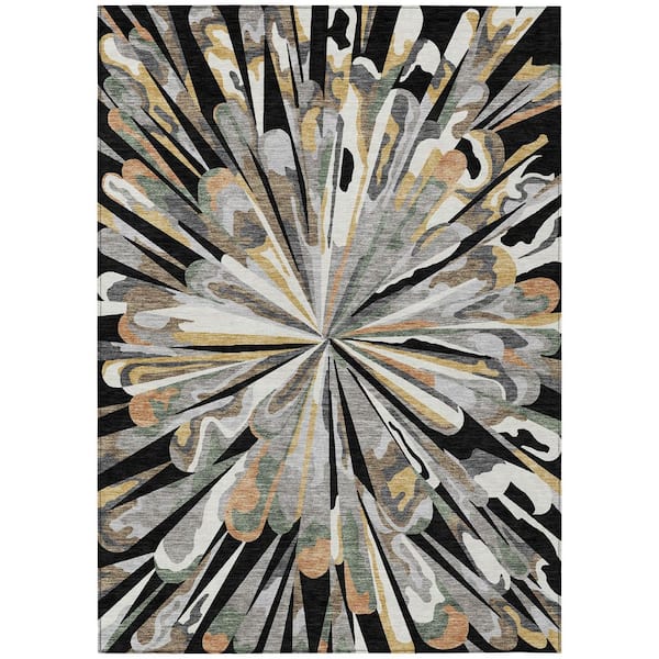 Chantille Machine Washable Indoor/Outdoor Abstract ACN2838 Black 8 ft. x 10 ft. Area Rug