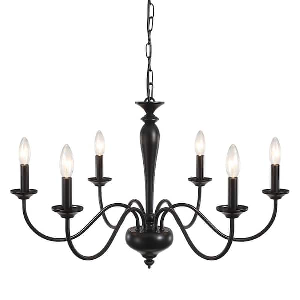 LWYTJO Tinoco 6 Light Black Classic Candle Style Dimmable Traditional Chandelier for Living Room Kitchen Island Dining Room