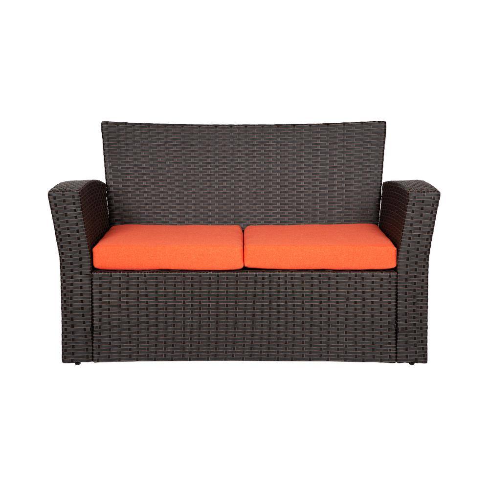 Grandview Outdoor Chocolate Wicker 4-Piece Patio Set with Orange Cushions