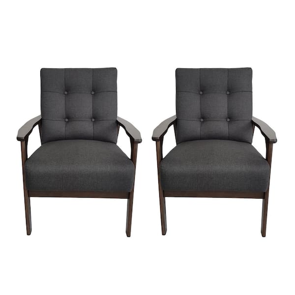 Noble House Candleberry Black Fabric Tufted Side Chair (Set of 2)