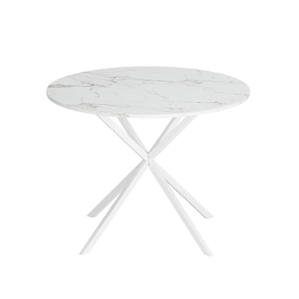 Sudzendf White MDF Round Outdoor Side Table 1-Piece