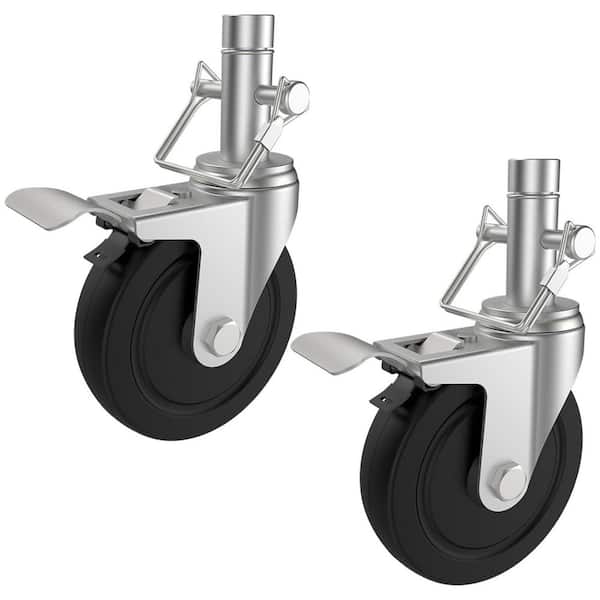 KIWDZFU Scaffolding Casters 5 Inch Set of 2 Rubber Heavy Duty Dual Locking Brakes 400LBS Capacity Swivel Caster Wheels