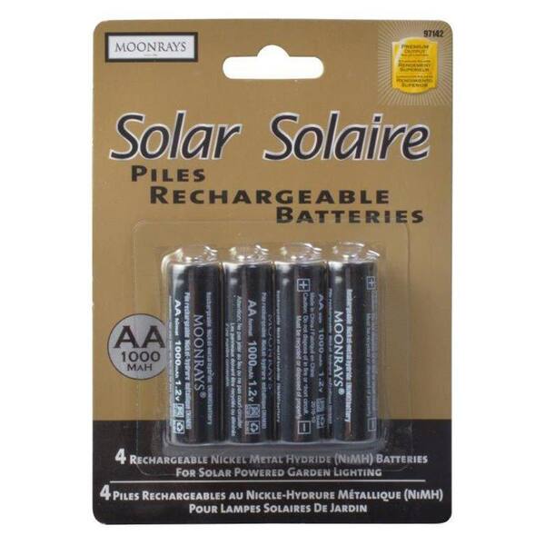 Moonrays Rechargeable 1,000mAh NiMh AA Batteries for Solar Powered Units (4-Pack)