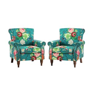 Auria Blue Armchair with Turned Legs (Set of 2)