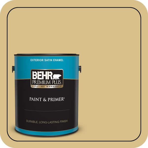 BEHR PREMIUM PLUS 1 gal. #MQ2-18 Honey Tea Satin Enamel Exterior Paint & Primer