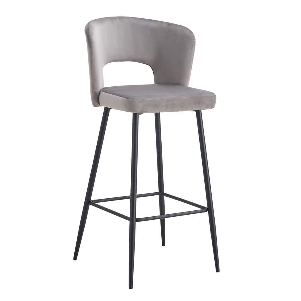 17.52 in. W x 42.52 in. H, Gray Velvet Stool, Counter Height Modern Velvet 