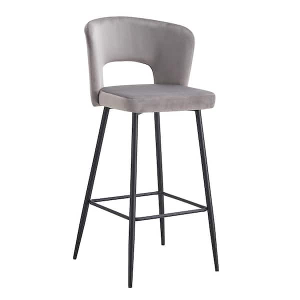 Unbranded 17.52 in. W x 42.52 in. H, Gray Velvet Stool, Counter Height Modern Velvet Bar Stool Chair with Metal Legs