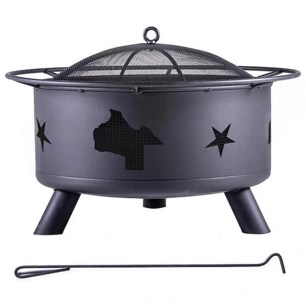 Legacy Heating 15 in. H Outdoor Heavy-Duty Steel Black Wood Burning Fire Pit with Spark Screen