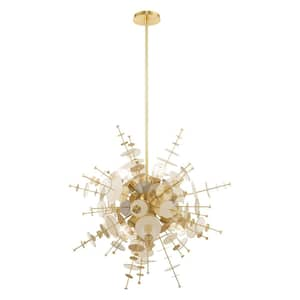 Cowcetta 6-Light Satin Brass Starburst Chandelier with Satin Brass Discs and Glass Discs