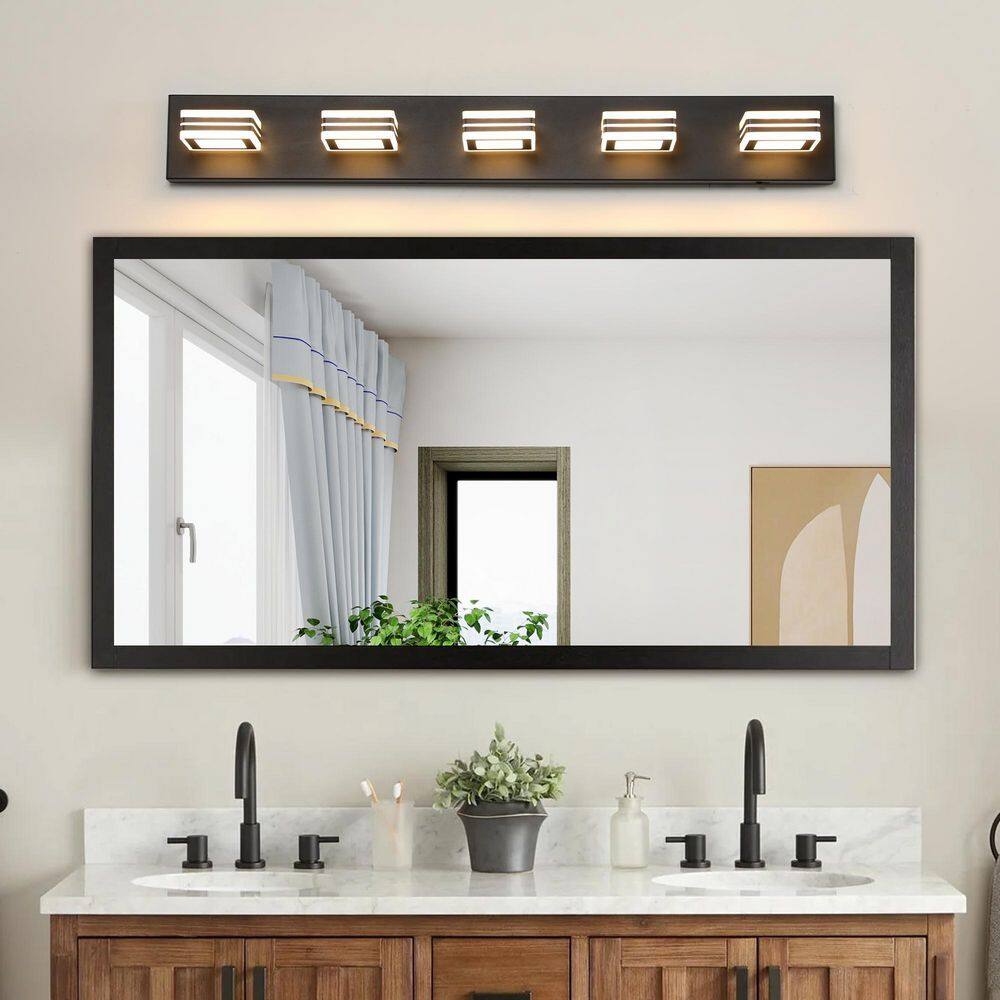34 in. Black LED Vanity Light 5 Light Wall Mount Bathroom Fixture Iron and Acrylic Dimmable Modern Design price history on PriceWatchPro