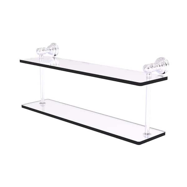 Allied Brass Carolina Collection 22 in. x 9.2 in. H x 5.6 in. D  Brass Rectangular Two Tiered Glass Shelf in Satin Chrome