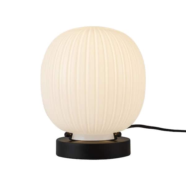 ALORA MOOD Cherise 7-in 1 Light 60-Watt Matte Black/Glossy Ribbed Opal Glass Table Lamp