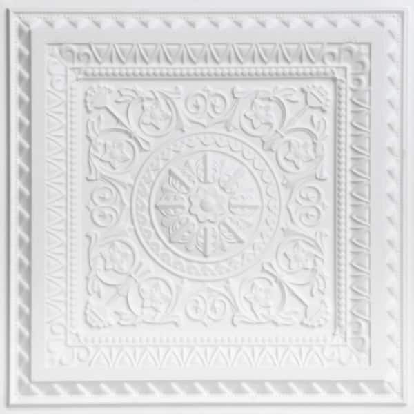 FROM PLAIN TO BEAUTIFUL IN HOURS La Scala White Matte 2 ft. x 2 ft. PVC Glue-up or Lay-in Faux Tin Ceiling Tile