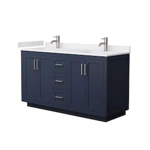 Miranda 60 in. W Double Bath Vanity in Dark Blue with Cultured Marble Vanity Top in White with White Basins