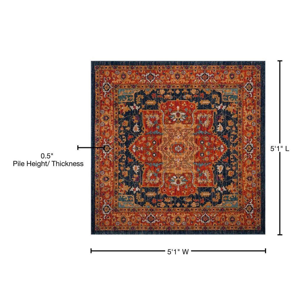 Boho-Chic Blue and Orange High Pile Area Rug