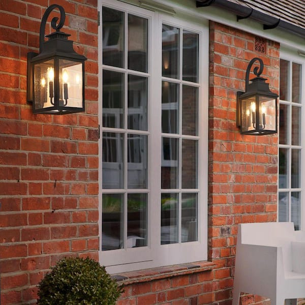 Black 2-Light Outdoor Hardwired Wall Lantern Sconce Outdoor Porch