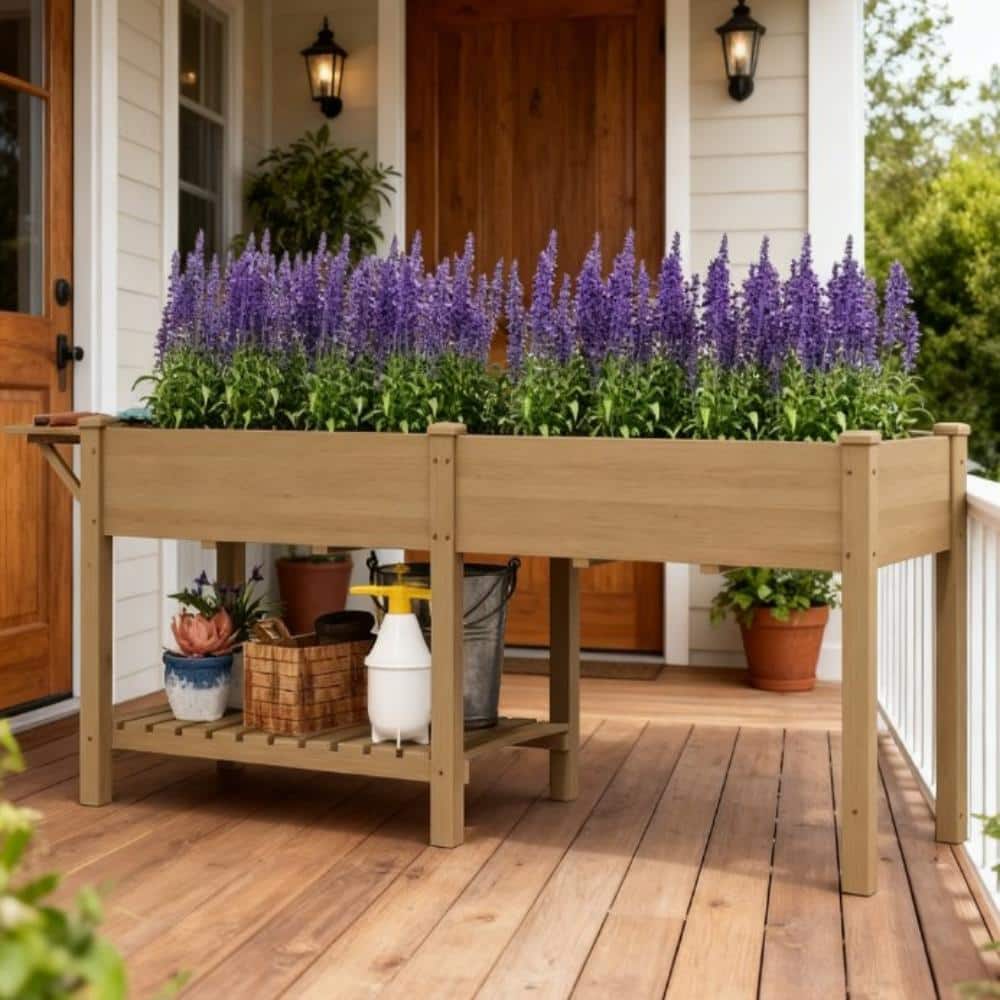 Elevated Garden Bed,Wood Raised Garden Box,with Side Table,Bottom Shelf,Bed Liners and Drainage Holes price history on PriceWatchPro