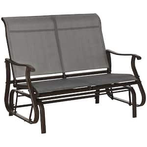 30.5 in. W  2-Person Brown Metal Outdoor Glider Bench with Mesh Seat and Backrest