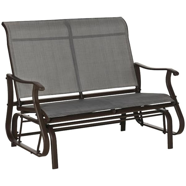 Huluwat 30.5 in. W  2-Person Brown Metal Outdoor Glider Bench with Mesh Seat and Backrest