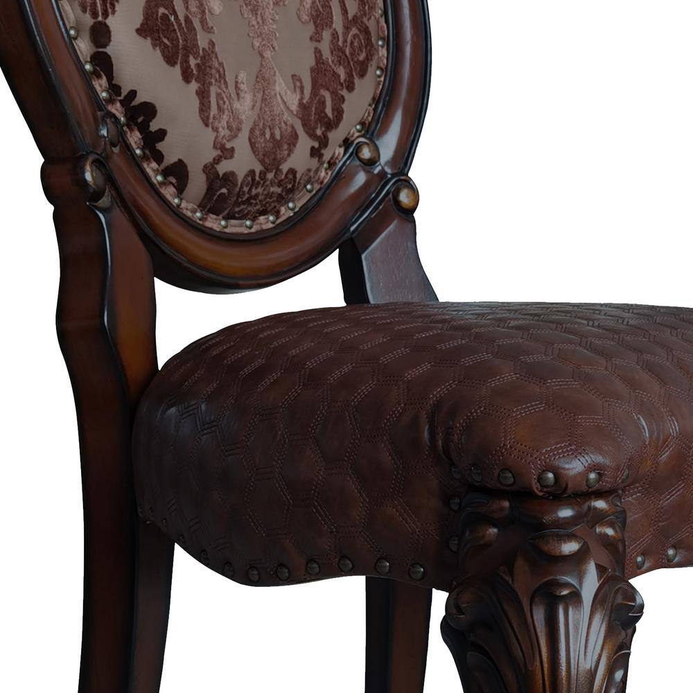 Cherry Finish Faux Leather Upholstered Armless Side Chair Set