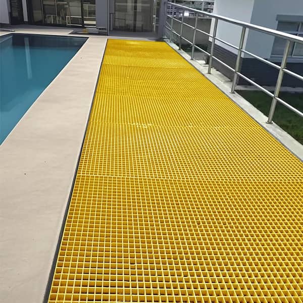 Wellco 1.5 in. x 1.5 in. x 1 in., 2 ft. x 2 ft., Fiberglass Molded Grating Composite for Floors Outdoor Drain Cover in Yellow