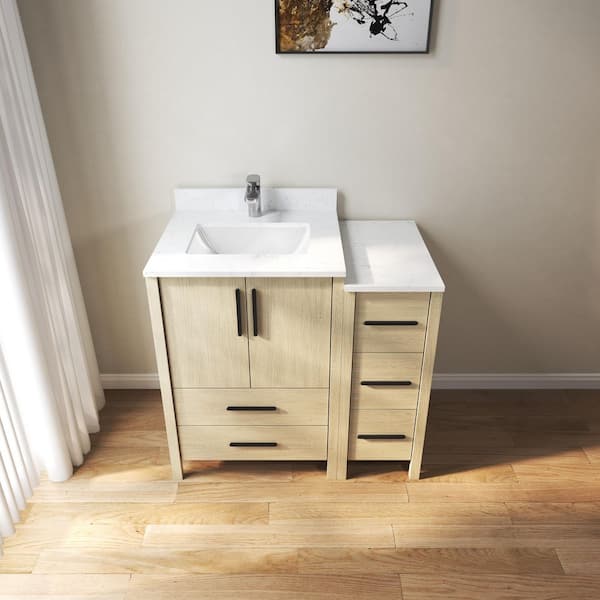 36 in. W x 22 in. D x 34 in. H Single Sink Freestanding Bath Vanity in Oak with White Carrara Cultured Marble Top