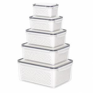 Daily 5 Piece BPA Free Stackable Leak-Proof, Clear Plastic Food Storage Container Set with Drain Basket