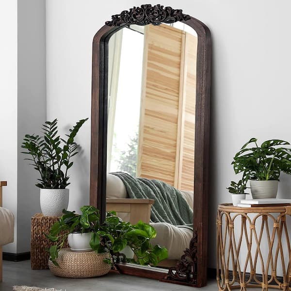 NEUTYPE 28 in. W x 67 in. H Classic Arch-Top Wood Framed Dark Walnut Full-length Floor Mirror