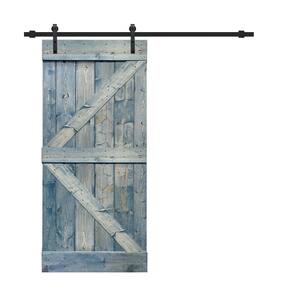 K Series 30 in. x 84 in. Pre-Assembled Denim Blue Stained Wood Interior Sliding Barn Door with Hardware Kit