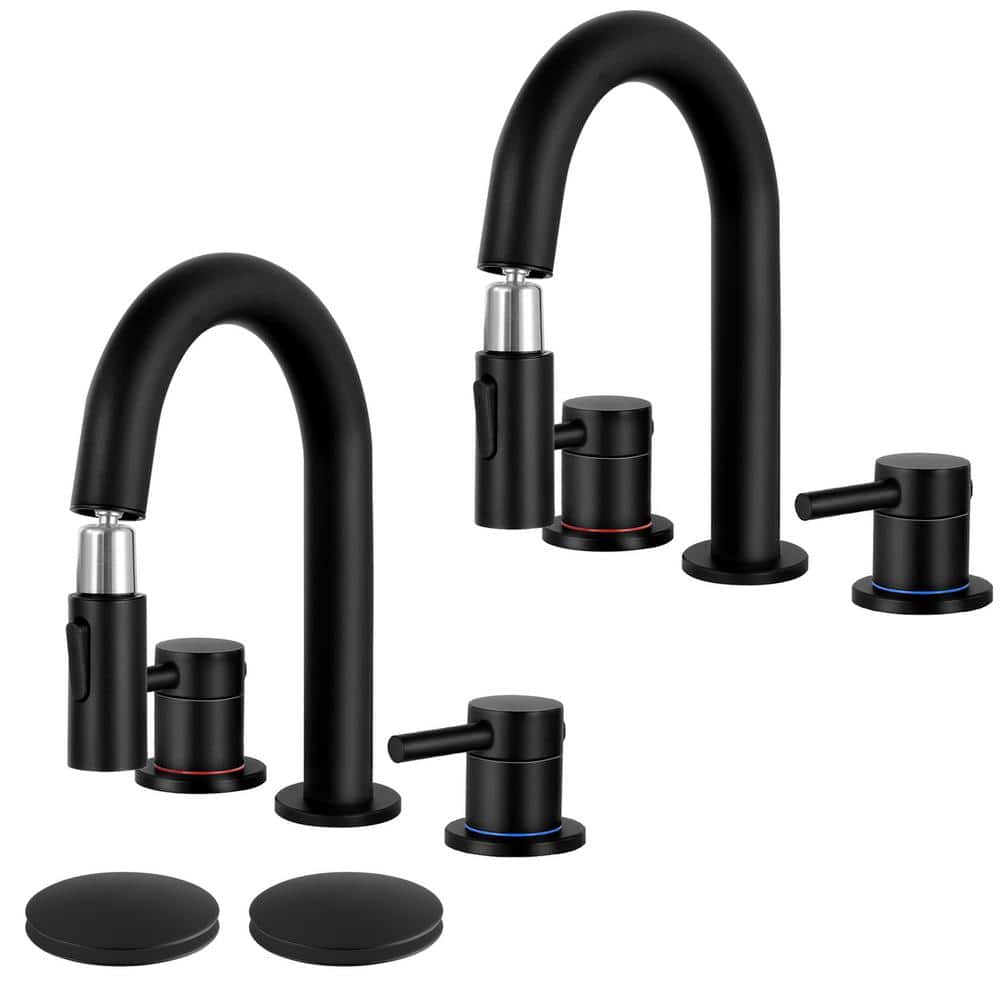Double Handles 8 in. Widespread Bathroom Sink Faucet 3-Hole with Pull Out S