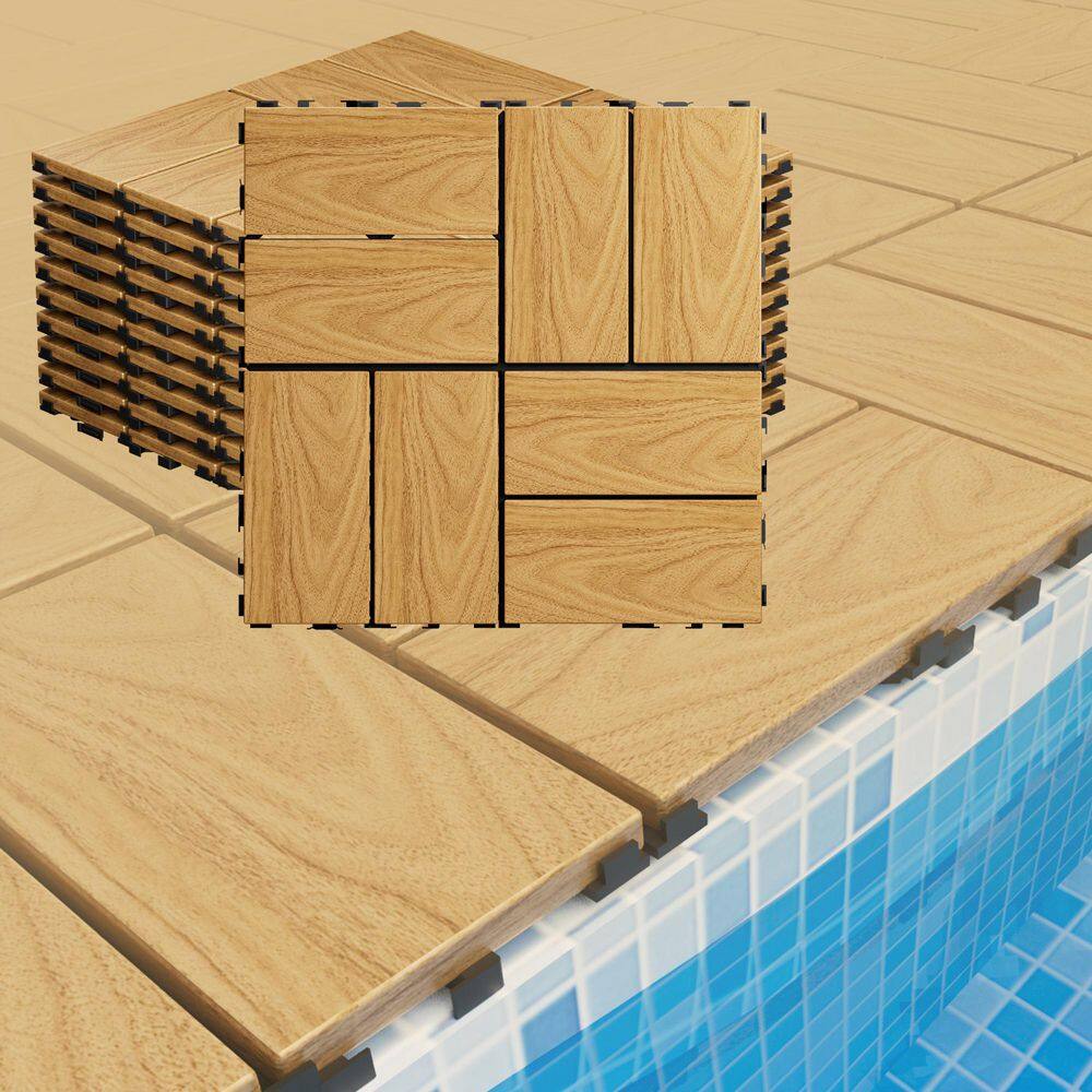 1 ft. x 1 ft. Waterproof Knurling Slat Composite Deck Tile for Patio Garden Poolside in Timber (Pack of 20 Tiles) price history on PriceWatchPro