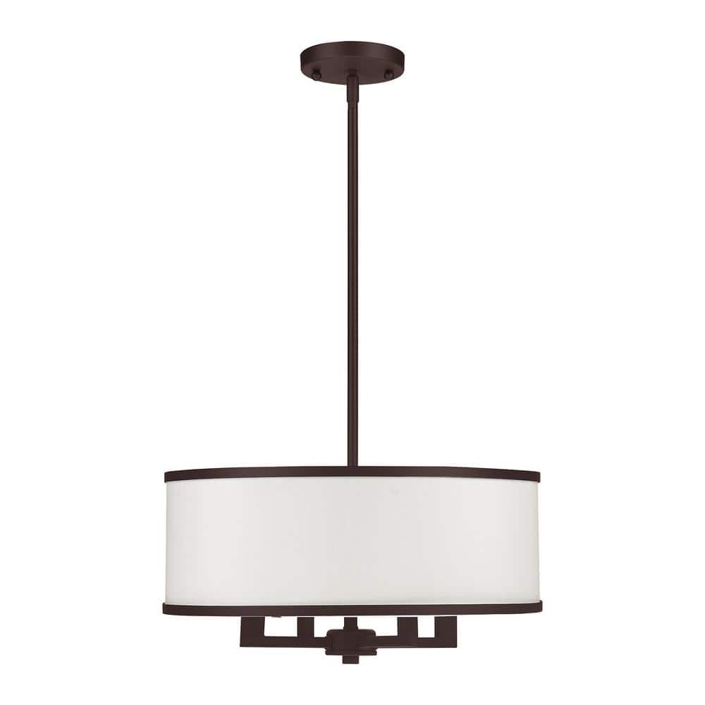 Bronze 4-Light Mini Drum Pendant with Off-White Shade