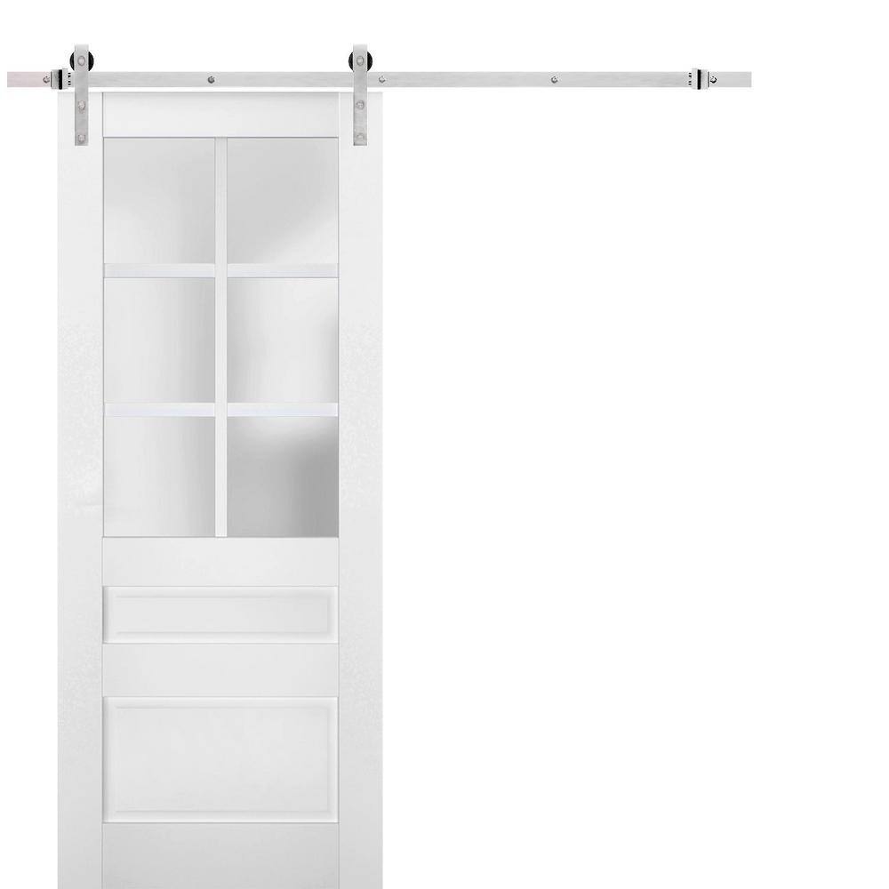 Assembly Required 30 in. x 80 in. 1-Panel Frosted Glass White Solid Wood Sliding Barn Door with Hardware Kit price history on PriceWatchPro