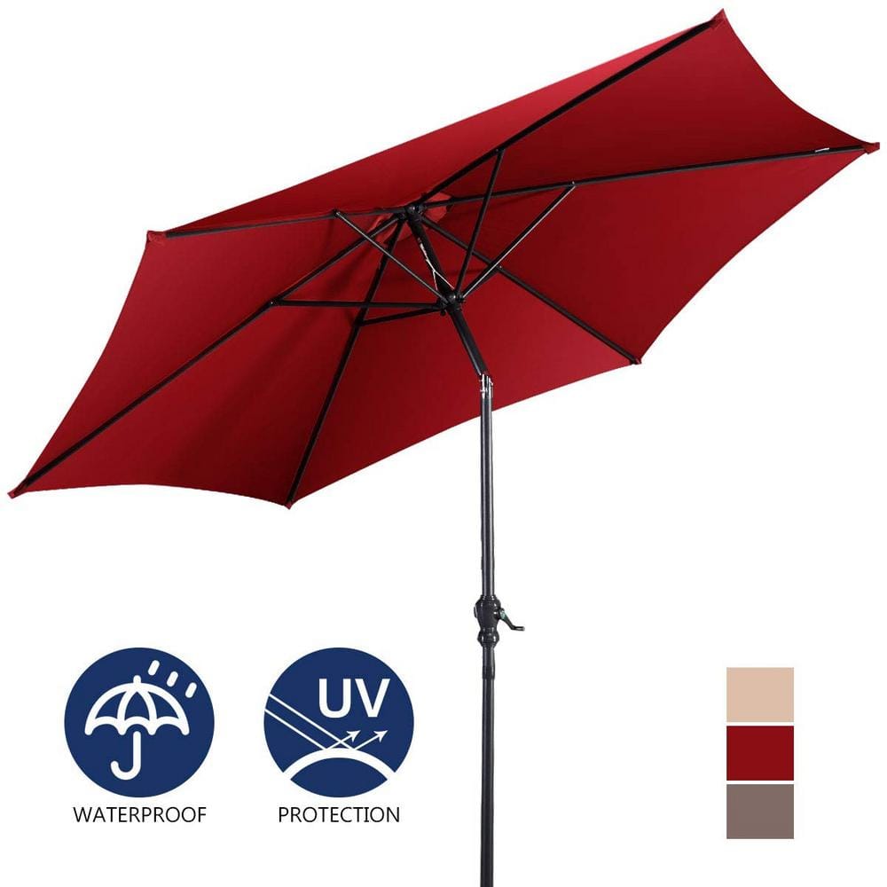 Red 9ft Steel Frame Outdoor Patio Umbrella with Crank