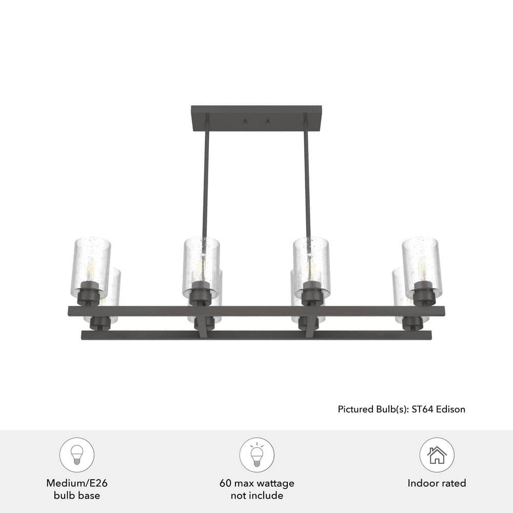 Noble Bronze 40" Linear Chandelier with Seeded Glass