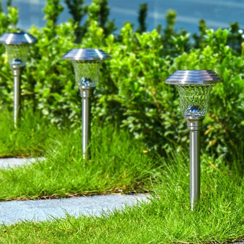 8-Pack Solar LED Pathway Lights with Glass Shade